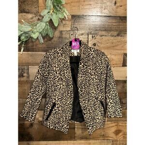 Dressbarn Women's Size Small Leopard Print Open Front Blazer Jacket with Pockets